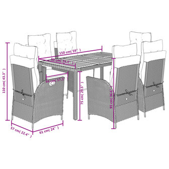 7-delige Tuinset met kussens poly rattan zwart