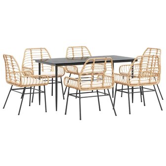 7-delige Tuinset met kussens poly rattan glas bruin