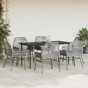 7-delige Tuinset met kussens poly rattan glas grijs