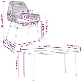 7-delige Tuinset met kussens poly rattan glas grijs