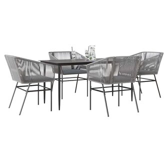 5-delige Tuinset met kussens poly rattan glas grijs