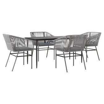 5-delige Tuinset met kussens poly rattan glas grijs