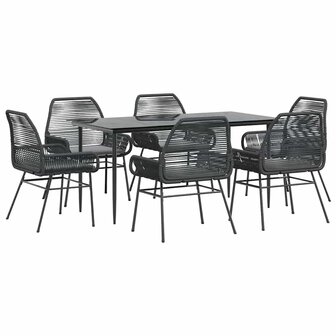 7-delige Tuinset met kussens poly rattan glas zwart