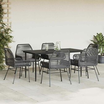 7-delige Tuinset met kussens poly rattan glas zwart
