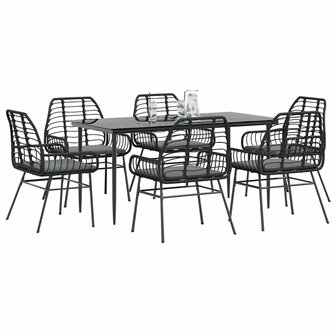 7-delige Tuinset met kussens poly rattan glas zwart