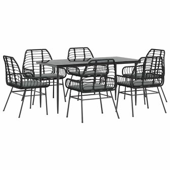 7-delige Tuinset met kussens poly rattan glas zwart