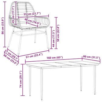 7-delige Tuinset met kussens poly rattan glas zwart