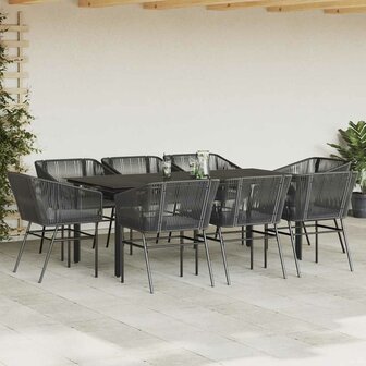 9-delige Tuinset met kussens poly rattan glas zwart