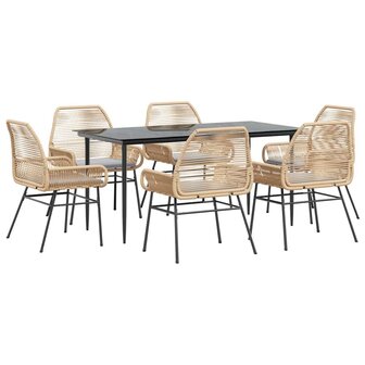 7-delige Tuinset met kussens poly rattan glas bruin