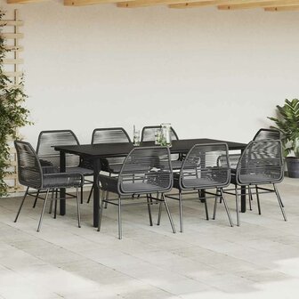 9-delige Tuinset met kussens poly rattan glas zwart