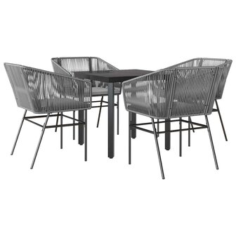 5-delige Tuinset met kussens poly rattan glas grijs