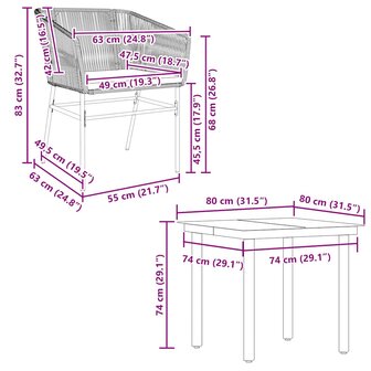 5-delige Tuinset met kussens poly rattan glas grijs