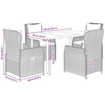 5-delige Tuinset met kussens poly rattan beige