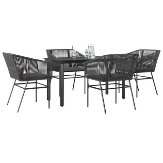 5-delige Tuinset met kussens poly rattan glas zwart