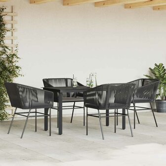 5-delige Tuinset met kussens poly rattan glas zwart