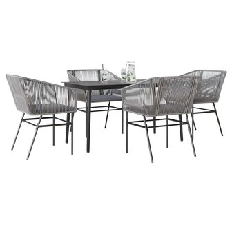 5-delige Tuinset met kussens poly rattan glas grijs