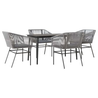 5-delige Tuinset met kussens poly rattan glas grijs
