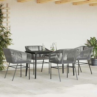 5-delige Tuinset met kussens poly rattan glas grijs