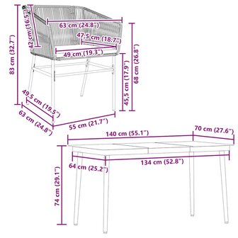 5-delige Tuinset met kussens poly rattan glas grijs
