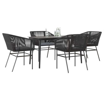 5-delige Tuinset met kussens poly rattan glas zwart