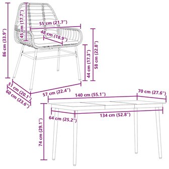5-delige Tuinset met kussens poly rattan glas bruin