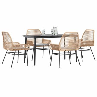 5-delige Tuinset met kussens poly rattan glas bruin