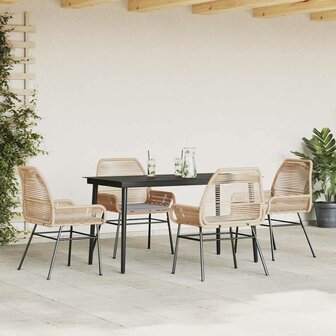 5-delige Tuinset met kussens poly rattan glas bruin