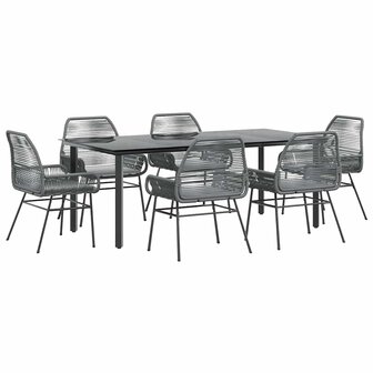 7-delige Tuinset met kussens poly rattan glas grijs
