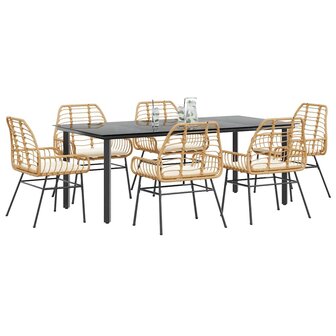 7-delige Tuinset met kussens poly rattan glas bruin