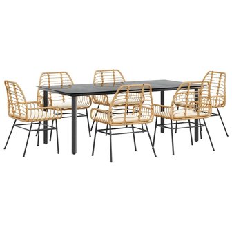 7-delige Tuinset met kussens poly rattan glas bruin