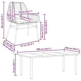 7-delige Tuinset met kussens poly rattan glas bruin