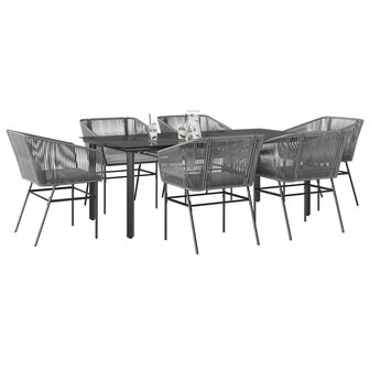 7-delige Tuinset met kussens poly rattan glas grijs