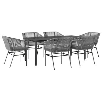7-delige Tuinset met kussens poly rattan glas grijs