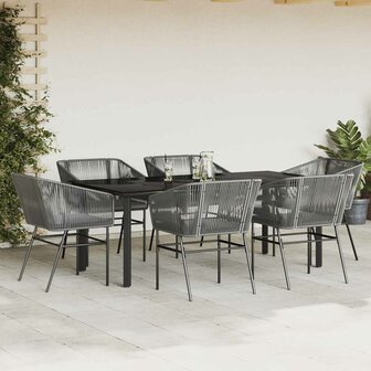 7-delige Tuinset met kussens poly rattan glas grijs