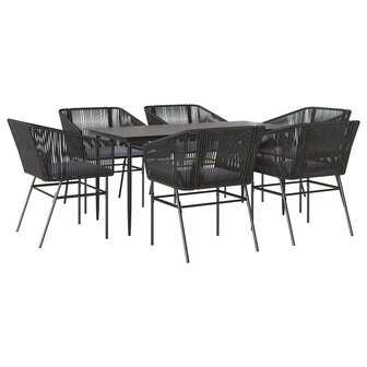7-delige Tuinset met kussens poly rattan glas zwart