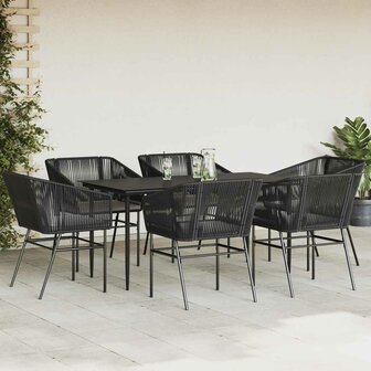 7-delige Tuinset met kussens poly rattan glas zwart