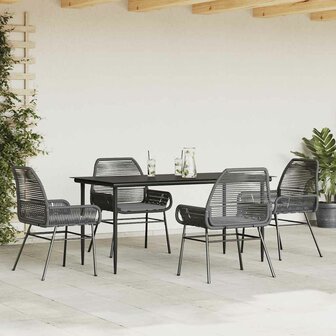 5-delige Tuinset met kussens poly rattan glas zwart