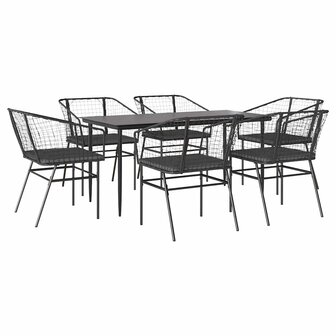 7-delige Tuinset met kussens poly rattan glas zwart