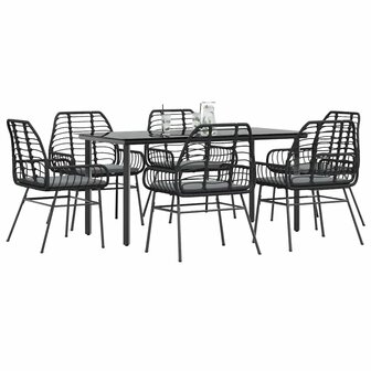 7-delige Tuinset met kussens poly rattan glas zwart