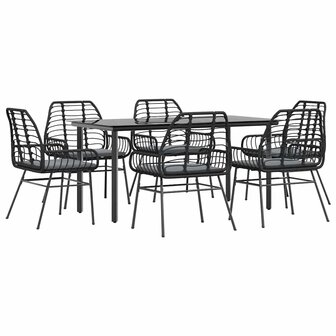 7-delige Tuinset met kussens poly rattan glas zwart