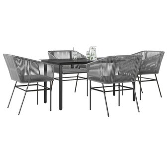 5-delige Tuinset met kussens poly rattan glas grijs