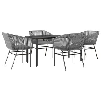 5-delige Tuinset met kussens poly rattan glas grijs