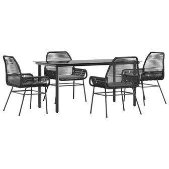 5-delige Tuinset met kussens poly rattan glas zwart
