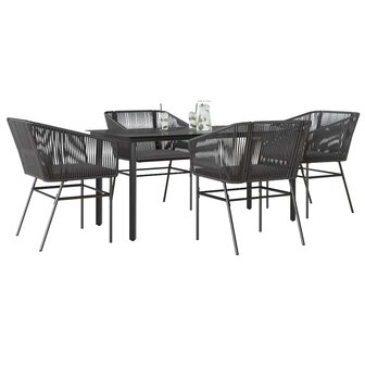 5-delige Tuinset met kussens poly rattan glas zwart