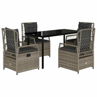 5-delige Tuinset met kussens poly rattan grijs