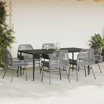 7-delige Tuinset met kussens poly rattan glas grijs