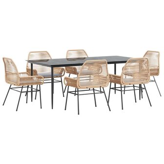 7-delige Tuinset met kussens poly rattan glas bruin