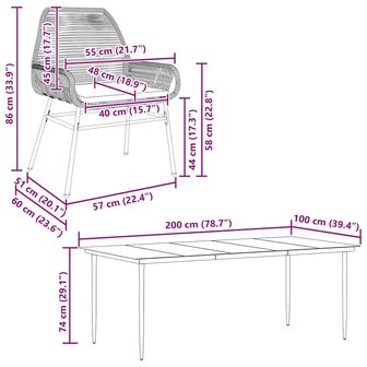7-delige Tuinset met kussens poly rattan glas bruin
