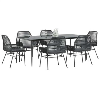 7-delige Tuinset met kussens poly rattan glas zwart