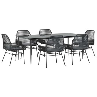 7-delige Tuinset met kussens poly rattan glas zwart